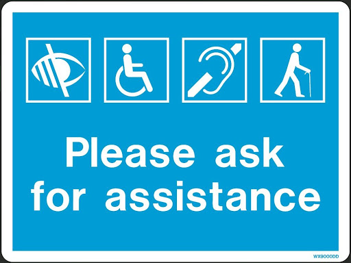 Special assistance sign for those travelling aboard with vision impairment